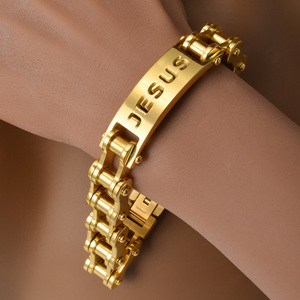 real gold plated jesus cutout rivet <b>bike</b> unisex shiny bulk wholesale <b>bracelets</b> - Product Image 2