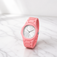 Montre habillée rose personnalisée avec logo, petit cadran secondaire, mouvement à quartz, vente directe usine