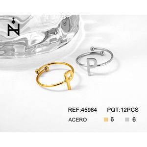 Anello in acciaio inossidabile con lettera P, oro e argento, regolabile, gioiello alla moda per donna e uomo - Product Image 1
