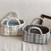 Panier de rangement en tissu style français, imprimé floral, panier à linge portable, organisateur domestique à poignée, vente en gros d'usine