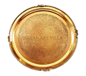Feito à mão bela flor design prato de bronze thali-louça de jantar item de presente decorativo utensílios de mesa ao atacado preço