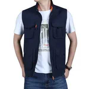 Wholesale Utility Men's zipper vests plus-size quick drying multi pocket fishing travel casual outdoor custom OEM zipper vest