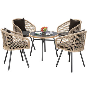 Design moderno all'ingrosso PE Rattan giardino <span class=keywords><strong>da</strong></span> pranzo Patio 4 posti tavolo <span class=keywords><strong>e</strong></span> sedie Hotel mobili <span class=keywords><strong>balcone</strong></span> poltrone - Product Image 2