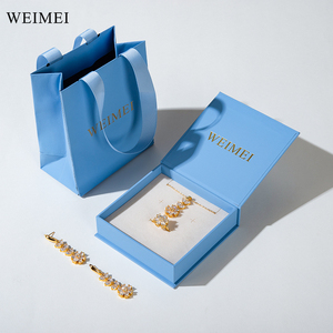 Custom Logo Recyclable Blue Paper <b>Book</b>-Shaped Jewelry Packaging <b>Box</b> for Bracelet Ring Earring Necklace - Product Image 2