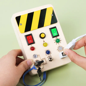 Meilleures ventes : <span class=keywords><strong>Jouet</strong></span> éducatif <span class=keywords><strong>Montessori</strong></span> pour enfants, panneau de contrôle de <span class=keywords><strong>circuit</strong></span> avec trois boutons lumineux LED en bois, <span class=keywords><strong>jouet</strong></span> d'éveil pour enfants - Product Image 3