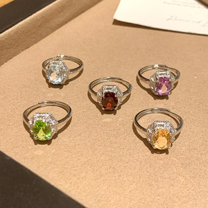 Anillos Ajustables de Plata de Ley 925 con Baño de Rodio y Piedra Natural Ovalada de 7*8mm, Joyería Antideslustre para Mujer, Venta al Por Mayor - Product Image 3