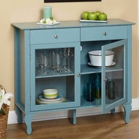 Buffet à porte en verre en bois bleu Armoire de rangement en Chine Serveur Curio Display