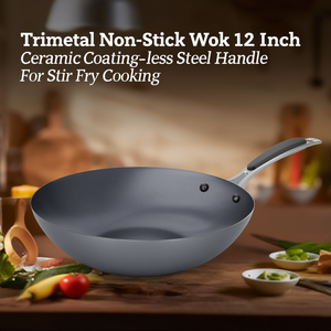 Wok antiaderente Trimetal da 12 pollici con rivestimento in ceramica e manico in acciaio inossidabile per cucinare in wok - Product Image 3