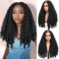 Perruque au crochet pour femme, en dentelle complète, Yaki Deep Wave, style African Water Wave, raie au milieu, noire, longue, bouclée, volumineuse, résistante à la chaleur - Grande Vente