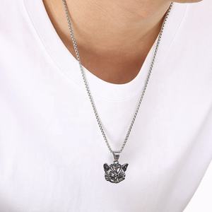 Retro turquesa <span class=keywords><strong>estrella</strong></span> <span class=keywords><strong>de</strong></span> cinco puntas <span class=keywords><strong>Satan</strong></span> Ram accesorio vikingo oso pata gato ojo piedra Lobo cabeza colgante <span class=keywords><strong>de</strong></span> acero inoxidable collar - Product Image 2