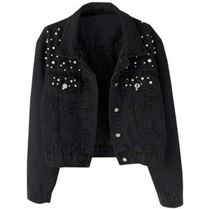 Women's Long Sleeve Lapel Casual Coat Patchwork Denim <b>Jacket</b> <b>Sequin</b> Floral Embroidery Diamond for Spring Autumn Winter Summer - Product Image 4