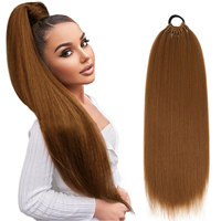 Extension de postiche queue de cheval droite de 24 pouces fibre synthétique naturelle à haute température Extensions de cheveux queue de cheval à bande élastique