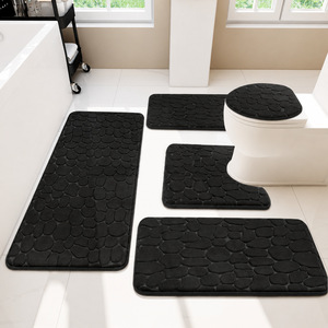 Cangming Bathroom Mat Set Coral Fleece <b>Pebble</b> Embossed Absorbent Washable Modern Simple Design U-Shaped Toilet Floor Mats - Product Image 3