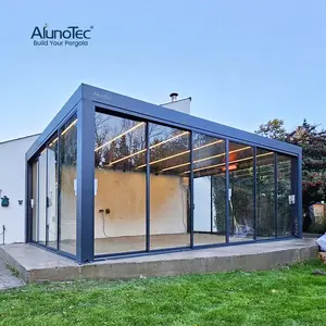 Luxo moderno ao ar livre pérgula de alumínio à prova d'água persiana telhado metal jardim com tela zip