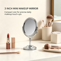 Mini miroir cosmétique ovale double face en acier inoxydable, sur pied, personnalisé, grossissant 2X/3X, rotation à 360°, certifié CE