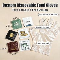 Gants en PE personnalisés en vrac, emballés individuellement, 2 pièces par paquet, gants en plastique jetables transparents pour la manipulation des aliments, les fruits de mer, les barbecues
