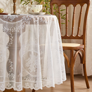 Wholesale <strong>Vintage</strong> Lace Table Cloth White Sheer Table Cover Party Embroidery <strong>Tablecloth</strong> - Product Image 4