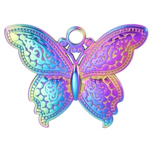 Collier pendentif papillon en acier inoxydable, acier titane plaqué or 18 carats, argent, arc-en-ciel, chaîne de clavicule - Product Image 5