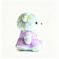 Adorable Ours en Peluche Vert Menthe Moelleux avec Robe Violette en Dentelle et Fleur, Style Doux, Vente en Gros