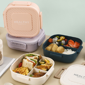 Nouvelle boîte à lunch carrée en plastique, 3 compartiments, chauffable, portable, pour étudiants, contenant à fruits, collation, soupe - Product Image 6