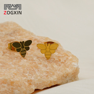 Zogxin <b>Bee</b> Stud Earrings Gold Stainless Steel Minimalist Insect Design <b>Gift</b> Jewelry - Product Image 1