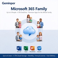 Abonnement familial jusqu'à 6 utilisateurs, 6 To de stockage OneDrive, Word, Excel, PowerPoint, clé de licence mensuelle/annuelle, téléchargement numérique