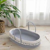 Panier de couchage pour bébé pliable et portable, écologique et durable, avec poignée en corde de coton et tissu tressé, motif pompon
