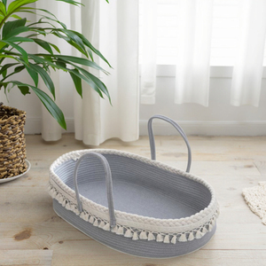 <span class=keywords><strong>Cesta</strong></span> de Dormir <span class=keywords><strong>para</strong></span> Bebé Plegable, Portátil, Lavable y Ecológica con Diseño de Borlas, Asa de Cuerda de Algodón y Tejido Trenzado - Product Image 6