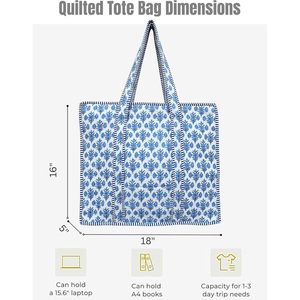 Sac fourre-tout matelassé en coton Third Eye Export 18x16, grand sac de plage avec fermeture éclair, design tendance toutes saisons pour femme, voyage et travail - Product Image 5