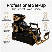 Nouveau 2026 Fauteuil de lavage de cheveux noir et or pour salon de coiffure avec siège en cuir PU, Vente en gros
