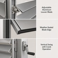 Fenêtre à persiennes en aluminium moderne et personnalisée, résistante au vent, avec lames réglables et revêtement poudré pour la ventilation