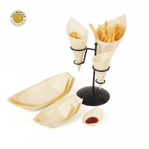 Bandeja de madera para comida, cono de madera Compostable y pinchos de bambú, venta al por mayor - Product Image 3