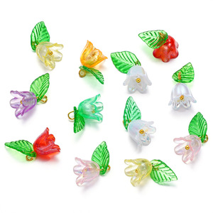 Pendentif en acrylique fleur et feuille, accessoires de bijoux DIY, 8 couleurs, style nature, chaîne de téléphone portable, décorations de sac - Product Image 2