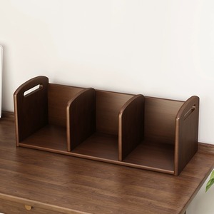 Meinijia <b>Desktop</b> Bookshelf Solid Wood 3 Compartment Office Organizer Simple Style Standing Type <b>Shelf</b> - Product Image 1
