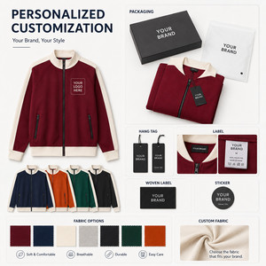 Custom Logo Unisex Zip Jacket <b>Stand</b> Collar Color Block Performance Casual Wholesale Team Wear S-4XL <b>Night</b> Blue Crimson - Product Image 5