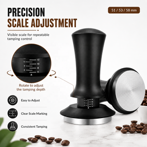 Prensador de Café Ajustable de 51, 53 y 58 mm, Herramienta de Prensado para Portafiltro de Espresso, Base Roscada con Agarre Ergonómico - Product Image 2
