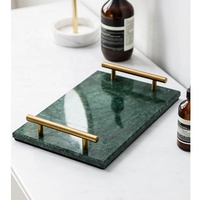 Plateau de service en marbre vert, fournitures d'hôtel, vaisselle, Design en marbre, décoration de bar, avec poignées dorées