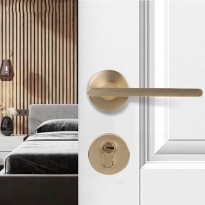 ชุดล๊อคมือจับประตูขัดเงาทองแดงสีทองภายในดีไซน์ทันสมัยร่องล็อคโลหะผสมสังกะสีแบบหลักสำหรับโรงแรมเฟอร์นิเจอร์ครอบครัว - Product Image 2