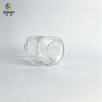 Pot en verre transparent à coins carrés de 330 ml, récipient transparent à col fileté pour confiture, miel, cornichons, stockage alimentaire en cuisine