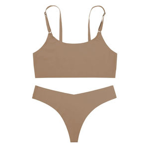 Ensemble de sous-vêtements string sexy sans couture grande taille pour femmes Hipster respirant bretelles ajustées sans armatures montre petit ensemble de culotte de soutien-gorge - Product Image 3