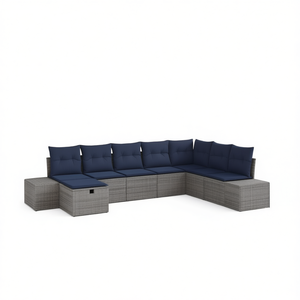 Ensemble de canapés de jardin en polyrotin gris 8 pièces avec coussins, mobilier d'extérieur au design contemporain - Product Image 1