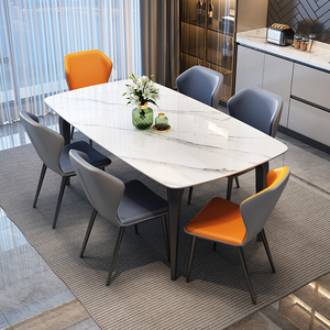 Thanh Lịch Sang Trọng Hiện Đại Bằng Đá Cẩm Thạch Hình Chữ Nhật Bàn Ăn Ghế Đặt 4 6 Chỗ Ngồi Nhà Hàng Phòng Khách Kim Loại Đồ Nội Thất Thiết Kế Mới Nhất - Product Image 3