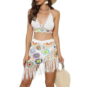 Conjunto de Bikini y Falda Larga de Playa de Ganchillo Sexy con Logotipo 3D Personalizado, Bajo MOQ, Muestra Gratis, para Mujer - Product Image 1