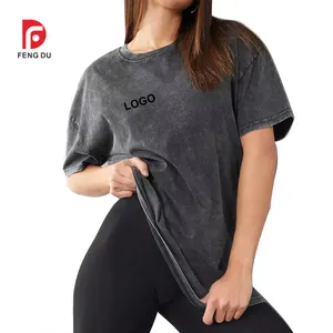 100% algodón personalizado su propia marca camiseta Vintage piedra lavada camiseta Unisex personalizado liso de gran tamaño lavado camisetas