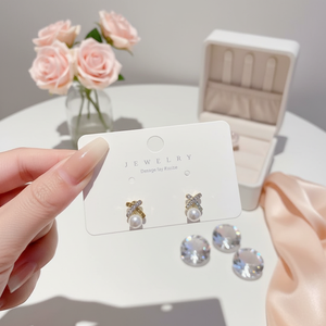 Orecchini a Perno con Fiocco e Cristalli in Stile Coreano di Tendenza, Gioielli Eleganti e alla Moda per Ragazze, Vendita Calda all'Ingrosso - Product Image 3