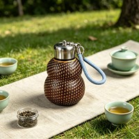 Tasse en forme de gourde en titane, gourde enveloppée de rotin, coffret cadeau de luxe fait main, ustensiles de thé ultra-légers pour l'extérieur, isolation thermique 12-24