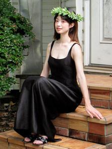 Vestido de Gala Largo con Escote Cuadrado Negro y Tirantes de Diamantes, Estilo Clásico, de Satén de Secado Rápido, para Reunión Anual, <span class=keywords><strong>Triumph</strong></span> - Product Image 4