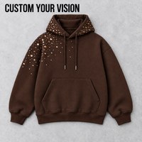 Sweat-shirt à capuche surdimensionné en molleton épais 100 % coton 425 g/m² pour homme, style streetwear, avec strass, vente en gros OEM