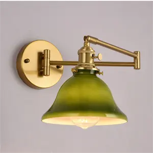 Nieuwe Opvouwbare Slaapkamer Nachtkastje Wandlamp Draaibare Zwenkarm Studeerkamer Glazen Wandlamp Groen Met Rocker