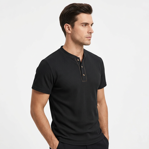 <b>Black</b> Waffle Knit <b>Men</b> Henley T <b>Shirt</b> <b>Slim</b> <b>Fit</b> Short Sleeve Casual Summer Tee - Product Image 4